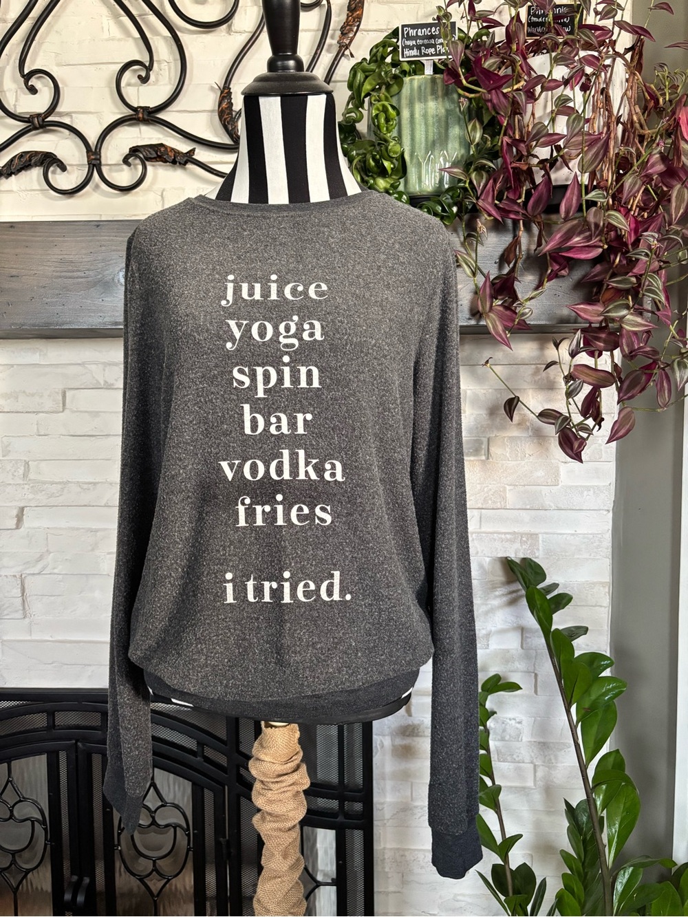 RARE SAMPLE Wildfox Couture Gray Crewneck Jumper Sweatshirt Small Vodka Yoga Bar